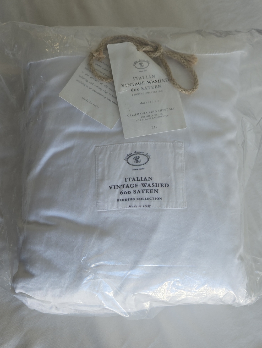 Restoration Hardware Italian Vintage-Washed 600 Sateen Bedding Set in White